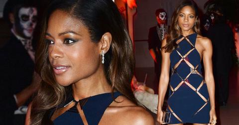 Naomie harris spectre premiere blue cutout dress