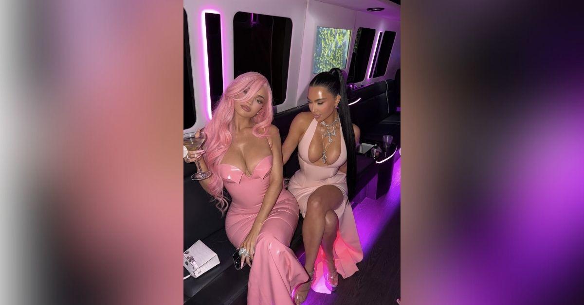 image of Kylie Jenner and Kim Kardashian stunned in latex dresses at Kylie Cosmetics’ 10-year party.