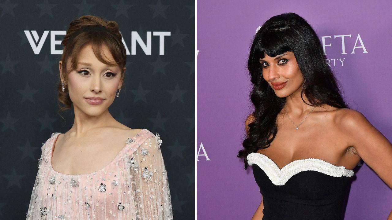 Split photo of Ariana Grande and Jameela Jamil.