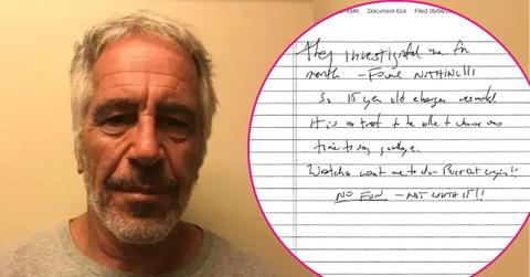 Composite photo of Jeffrey Epstein and his alleged suicide note.